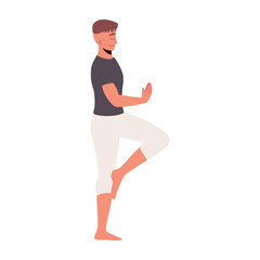 Fototapeta na wymiar guy practicing yoga exercise