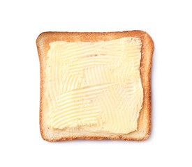 Tasty toast bread with butter isolated on white, top view - obrazy, fototapety, plakaty