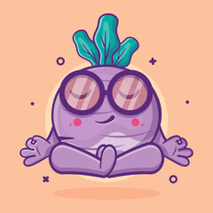 calm turnip vegetable character mascot with yoga meditation pose isolated cartoon in flat style design