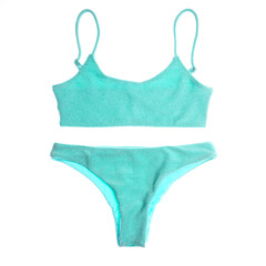 Mint Green swimsuit front on white background, swimming costume, bikini colorful 