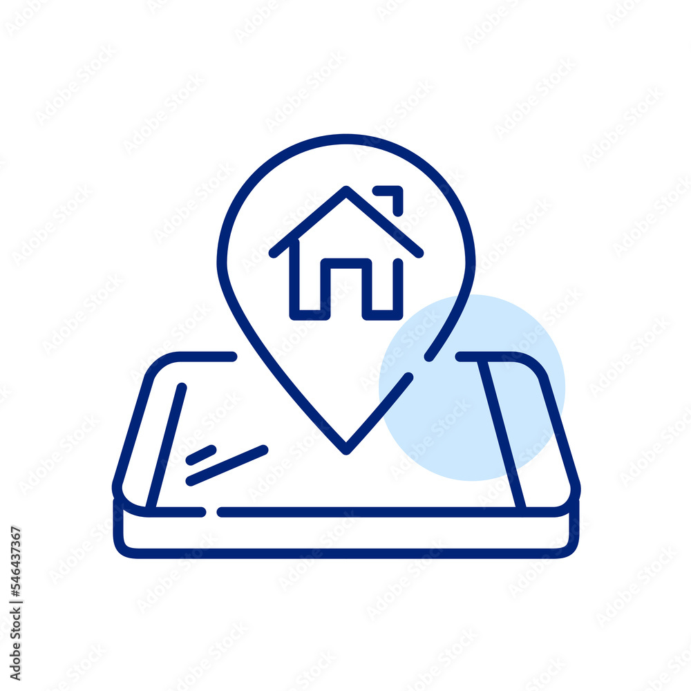 Wall mural map pointer with home symbol on isometric smartphone. pixel perfect, editable stroke line icon