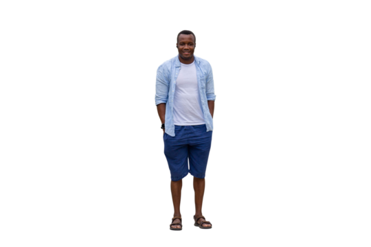 Portrait of black confident man, smiling man with hands in pockets, happiness and people concepts