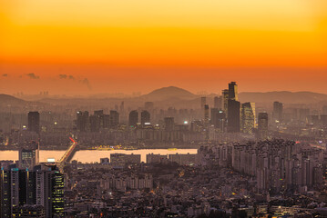 Cityscape of seoul. Han river and Yeoui-do.