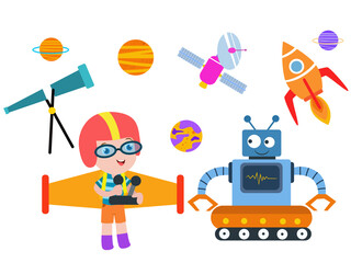 Little boy character controlling robot