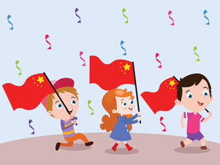 Children carrying China flag in independence day