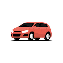 Red personal car on isolated background, Vector illustration.