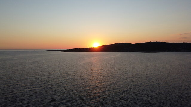 Drone photo of sunset over the sea in Croatia
