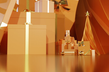 3d render of scene at christmas concept with gift decoration - golden