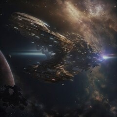 Obraz na płótnie Canvas an impressive sci-fi space with a spaceship