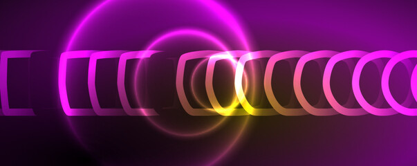 Neon shiny circles abstract background, technology energy space light concept, abstract background wallpaper design