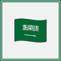 Saudi Arabia Flag Cartoon Vector Illustration. Flag of Saudi Arabia Flat Icon Outline. National Saudi Arabia Flag