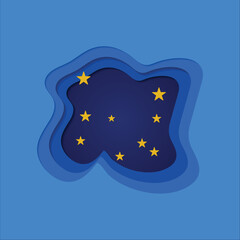 papercut vector illustration with shining star concept with Abstract background of paper art and origami shapes. Cute paper waves.