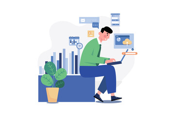 Man Working On Laptop Illustration concept on white background