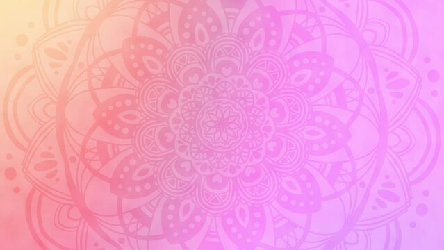 ゆらゆら揺れるマンダラのイラストと美しいピンク系の水彩背景　ループアニメーション