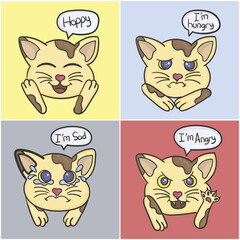 Cute Cat Emoji Happy, Hungry, Sad, and Angry