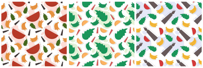 Set of Happy Kwanzaa Holiday African Seamless Pattern Design with Festival Style Element on Template Hand Drawn Cartoon Flat Illustration