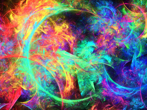 Creaci&oacute;n de arte abstracto digital compuesto de par&aacute;bolas incompletas aglomeradas sobre fondo negro en un conjunto que simula ser una estrella atravesando energ&iacute;as repelentes.