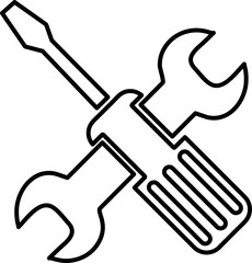 wrench and screwdriver icon, setting icon, glyph style on white background