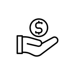 illustration vector icon earning, coin, gold, hand, transaction, money