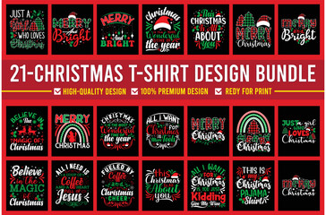 Christmas typography t-shirt design bundle
