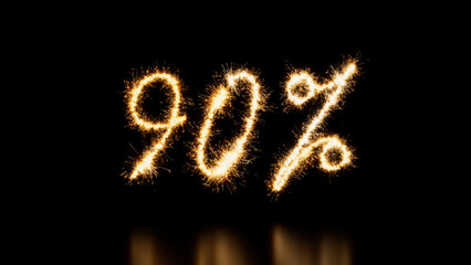 Gold Sparkler Firework Text with 90% Caption on Black. Promo Banner.