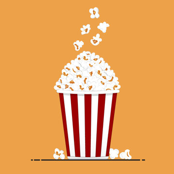 Popcorn vector illustration on yellow background. Popcorn is a delicious snack that you enjoy while watching movies.