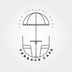 terrace cafe line art logo vector illustration design