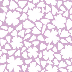 Fototapeta na wymiar White hand-drawn ditsy flowers on gentle lilac seamless pattern vector. Romantic simple surface design for girls clothes, wrapping paper and home textile