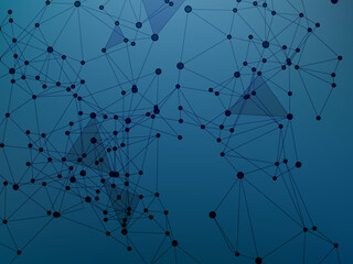 Block chain global network technology concept. Network nodes plexus dark blue background.