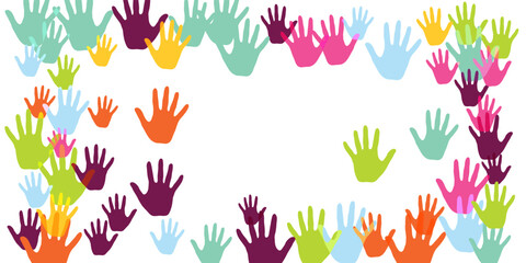 Creative children handprints preschool education concept background