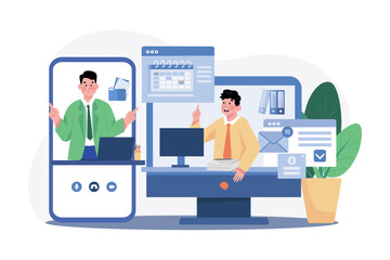 Virtual Meeting Illustration concept on white background
