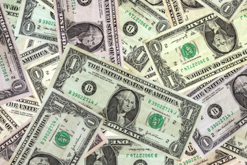 American of 1 USD banknotes wallpaper. Wealth concept, free trade, business concept background top view