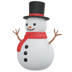 3D Holiday Season Christmas Snowman with Black Tall Hat and Red Scarf. PNG Transparent Background.
