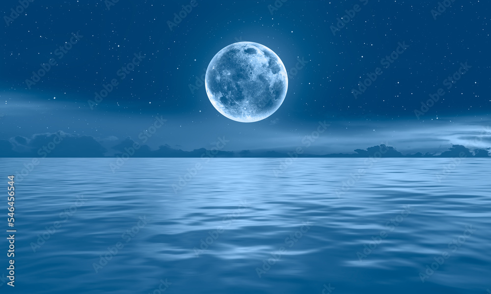 Aufkleber Night sky with moon in the clouds dark sea in the background 