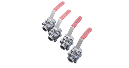ball valves with blue coloured handles in an open position