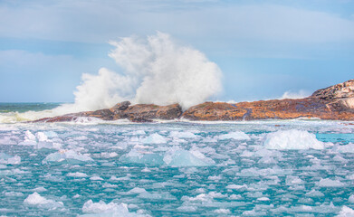 Rocky coastline with strong sea wave - Greenland