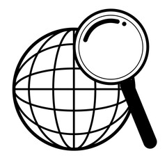 globe and magnifying glass icon. search icon. browsing icon