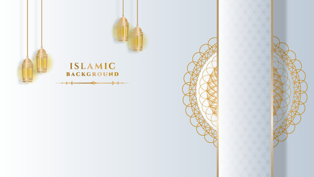 Ramadan Kareem. Gold moon and abstract luxury islamic elements background with mandala pattern