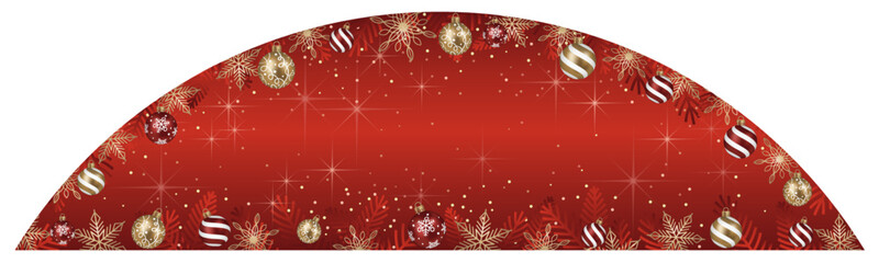 Abstract Vector Arch Frame Illustration With Christmas Balls And Luminous Red Background.