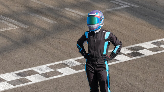 karting pilots on the racetrack, selective focus