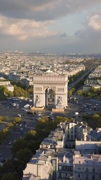 Aerial view of Triumphal Arch. Vertical video