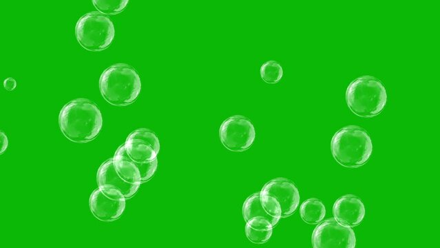 Rising soap bubbles motion graphics with green screen background