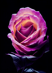  Close-up of the pink rose on black background