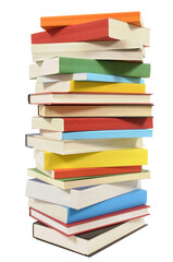 Tall pile of books lots various isolated transparent background photo PNG file - obrazy, fototapety, plakaty