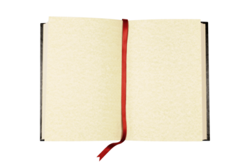 Open page blank writing book flat with red ribbon bookmark isolated transparent background photo PNG file