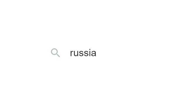 Typing text to search country of Russia, search bar animation, online research