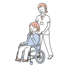 illustration of nurse and wheelchair