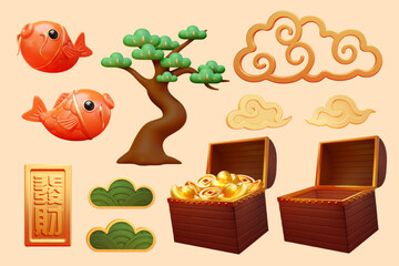 3d auspicious CNY element set