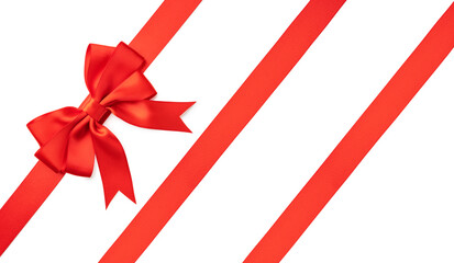 Red corner bow and ribbon isolated on white background