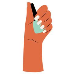 Hand holding nail polish vector illustration in flat color design